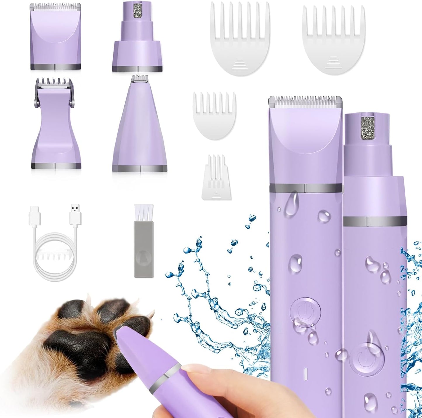 Dog Clippers Grooming Kit Hair Clipper-Low Noise Paw Trimmer- Rechargeable - Cordless Quiet Nail Grinder Shaver for Cats and Other Pets