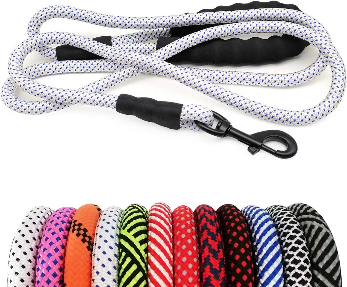 Heavy Duty Rope Dog Leash, Nylon Pet Leash, Soft Padded Handle Thick Lead Leashes