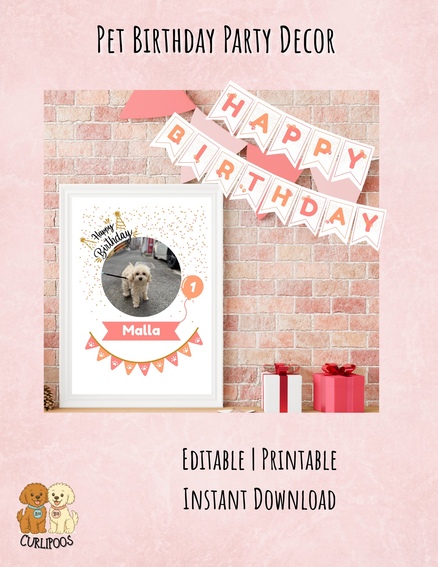 Printable Pet Birthday Decor- Blush