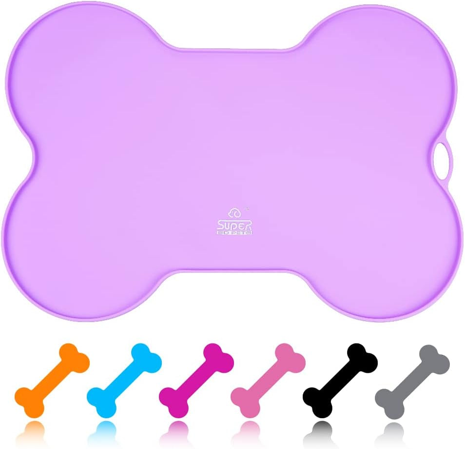 Dog Food Mat Dog Bowl Mat for Food and Water Silicone Non Spill Cat Feeding Mat Puppy Placemat Waterproof - 20.5" X 14.5", Black