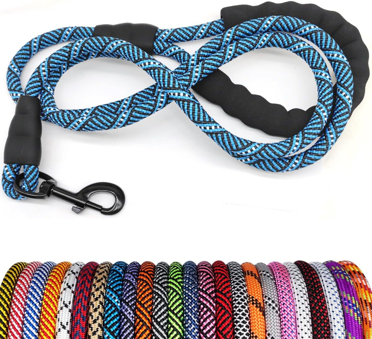 Heavy Duty Rope Dog Leash, Nylon Pet Leash, Soft Padded Handle Thick Lead Leashes
