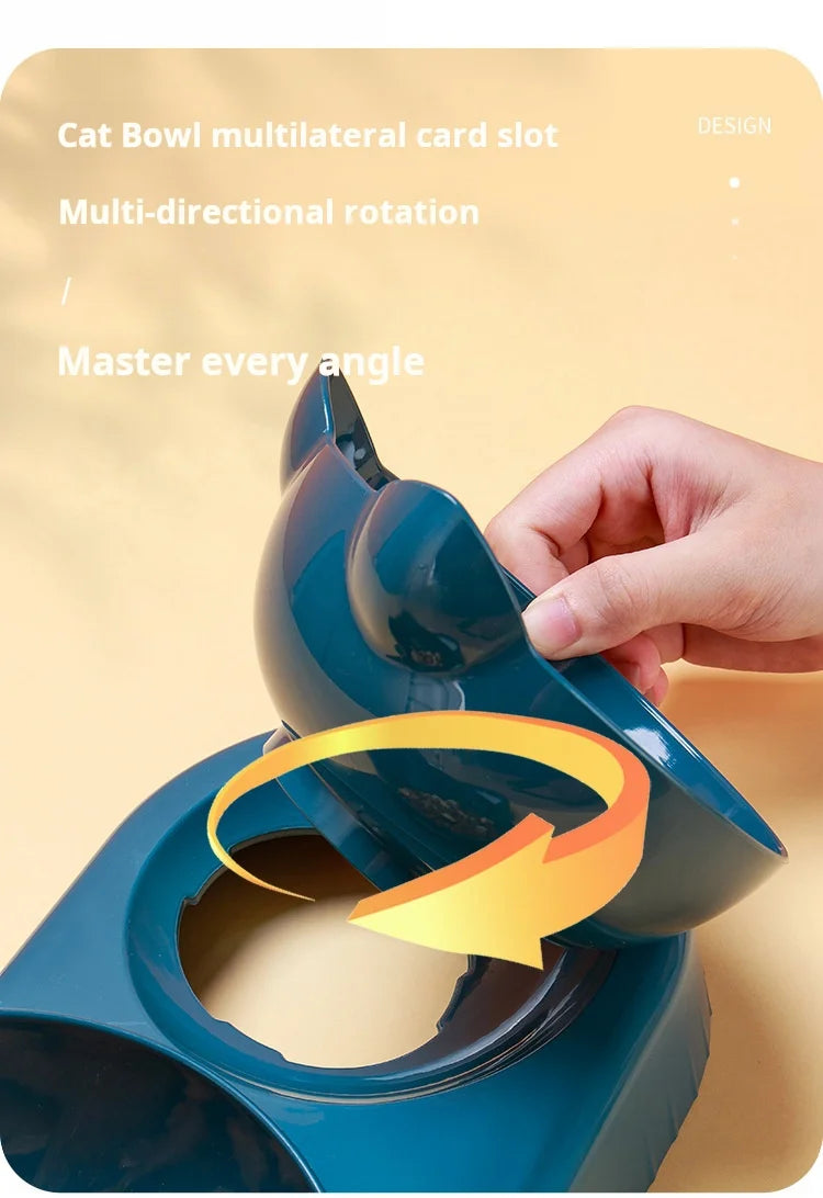 Pet Bowls with Water Feeder, 3 in 1 Ear Design Tilted Cat Water and Food Bowl Set with Gravity Water Bottle for Neck Protection