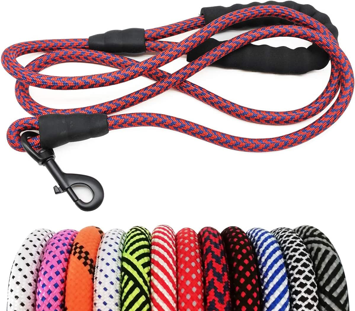 Heavy Duty Rope Dog Leash, Nylon Pet Leash, Soft Padded Handle Thick Lead Leashes