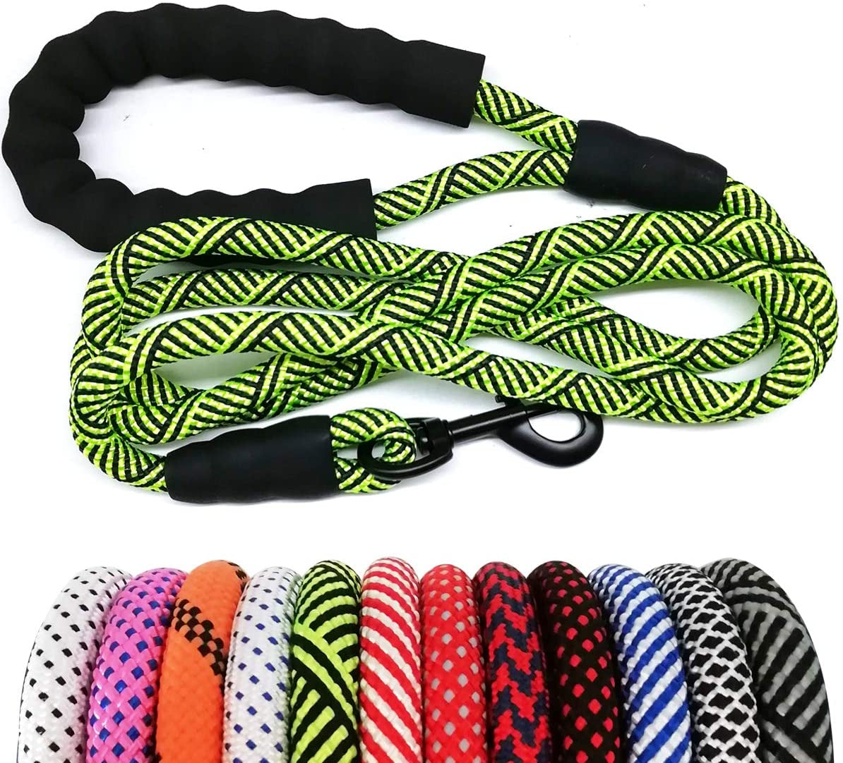Heavy Duty Rope Dog Leash, Nylon Pet Leash, Soft Padded Handle Thick Lead Leashes