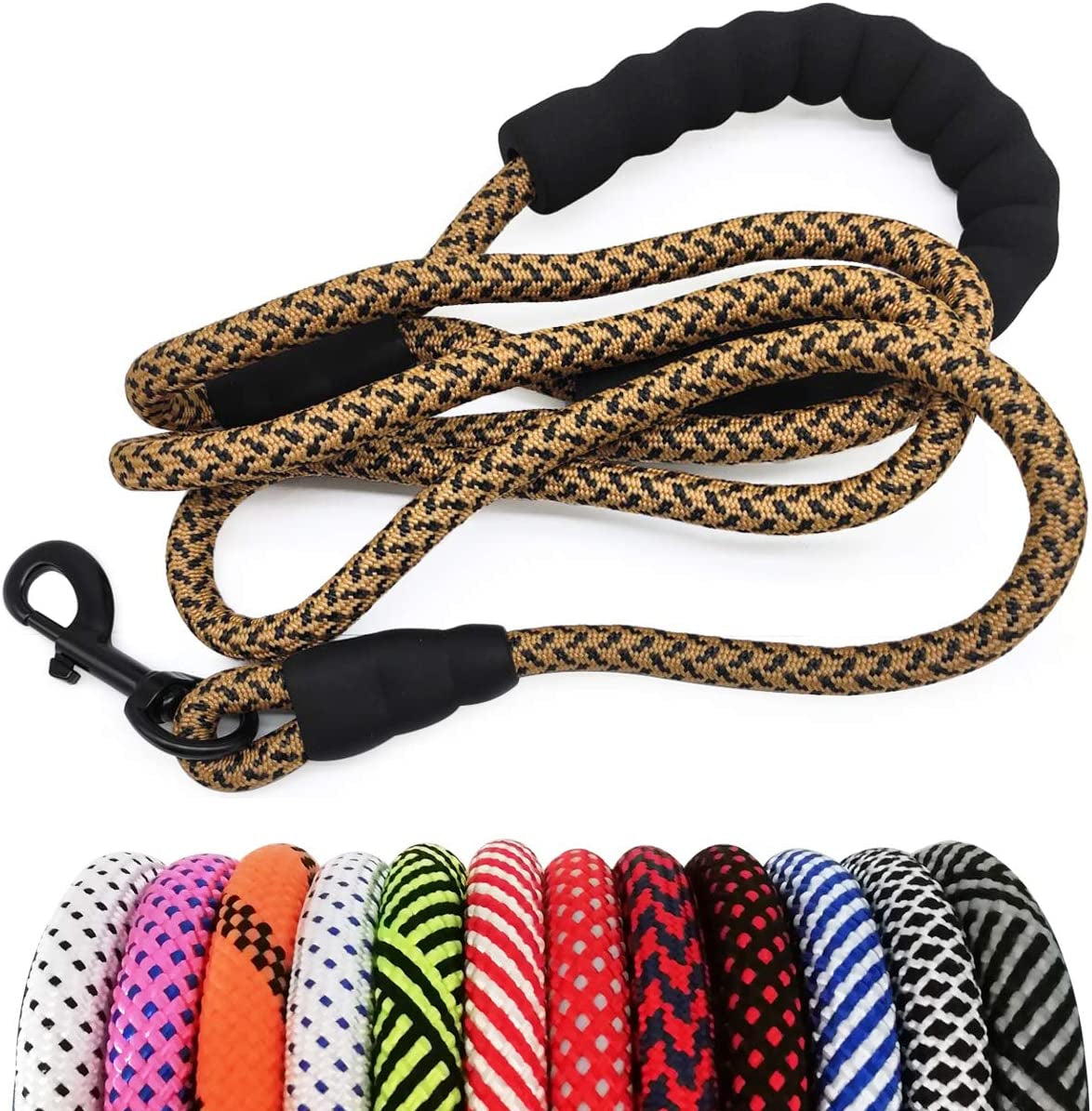 Heavy Duty Rope Dog Leash, Nylon Pet Leash, Soft Padded Handle Thick Lead Leashes