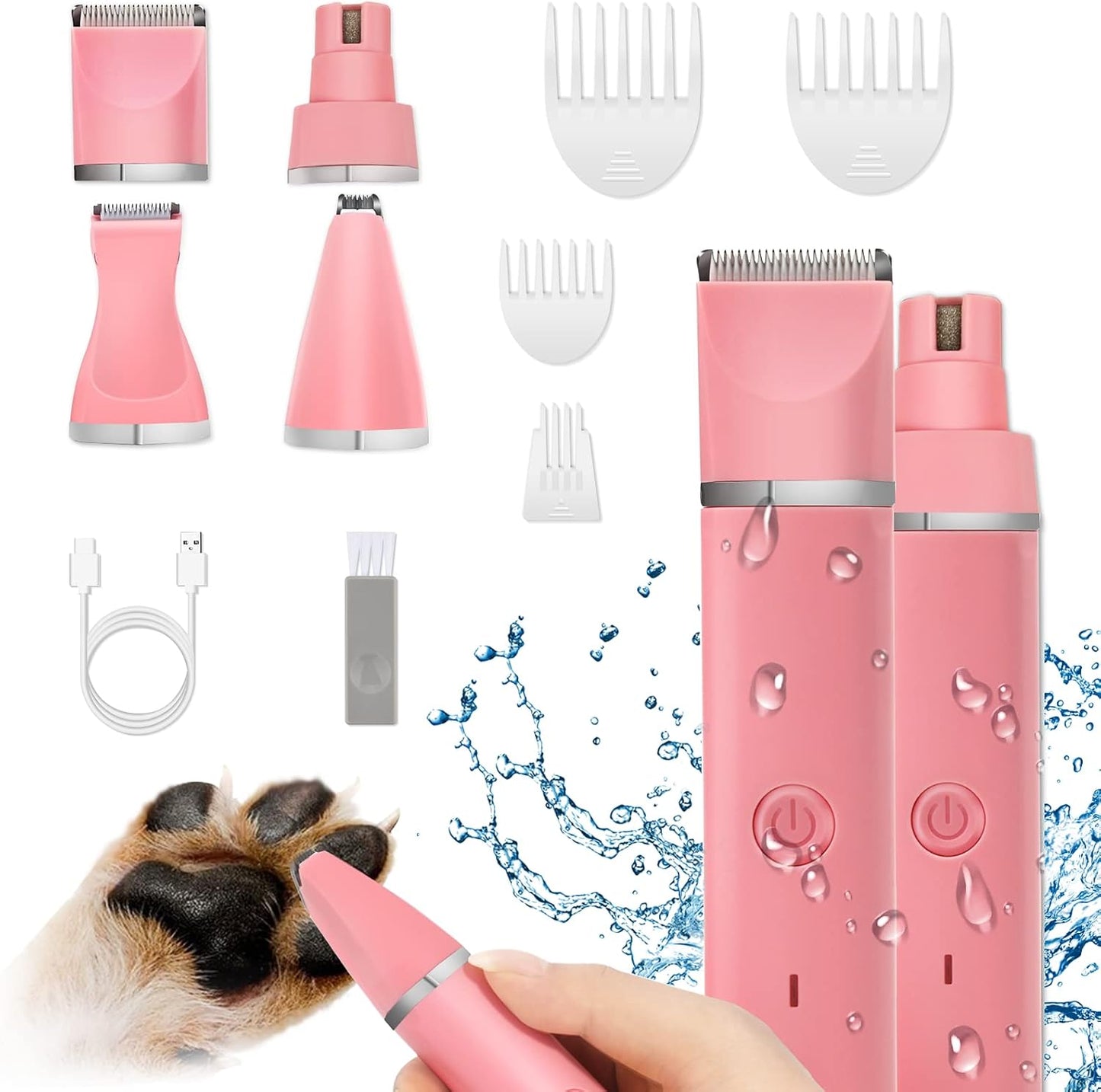 Dog Clippers Grooming Kit Hair Clipper-Low Noise Paw Trimmer- Rechargeable - Cordless Quiet Nail Grinder Shaver for Cats and Other Pets