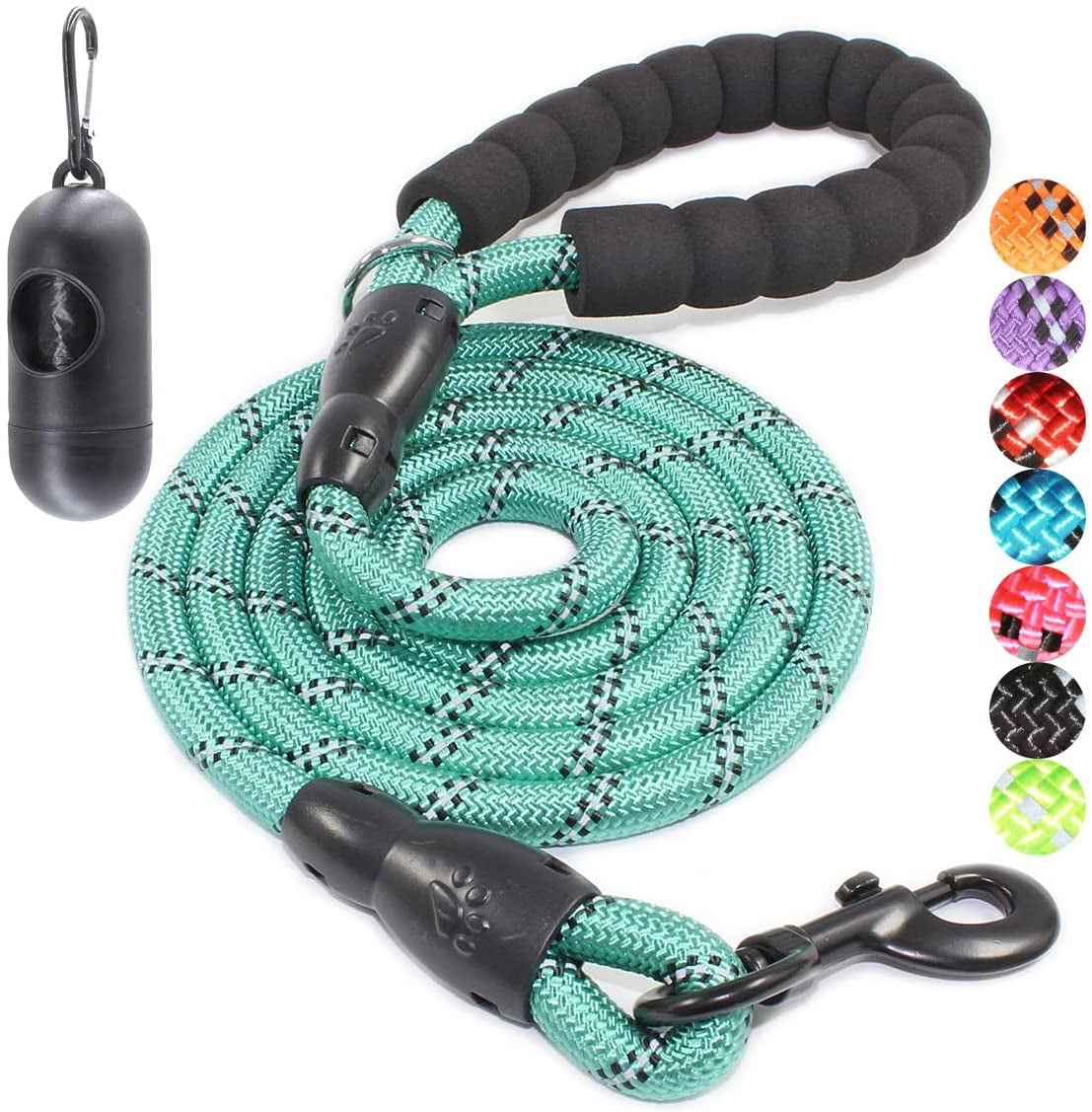 2/4/5/6 FT Dog Leash with Comfortable Padded Handle and Highly Reflective Threads for Small Medium and Large Dogs (5FT-1/2'', Black)
