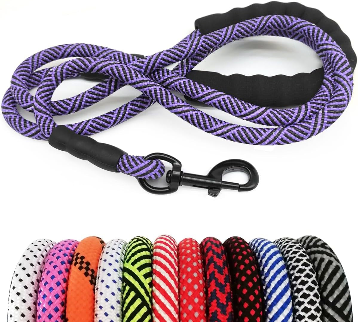 Heavy Duty Rope Dog Leash, Nylon Pet Leash, Soft Padded Handle Thick Lead Leashes