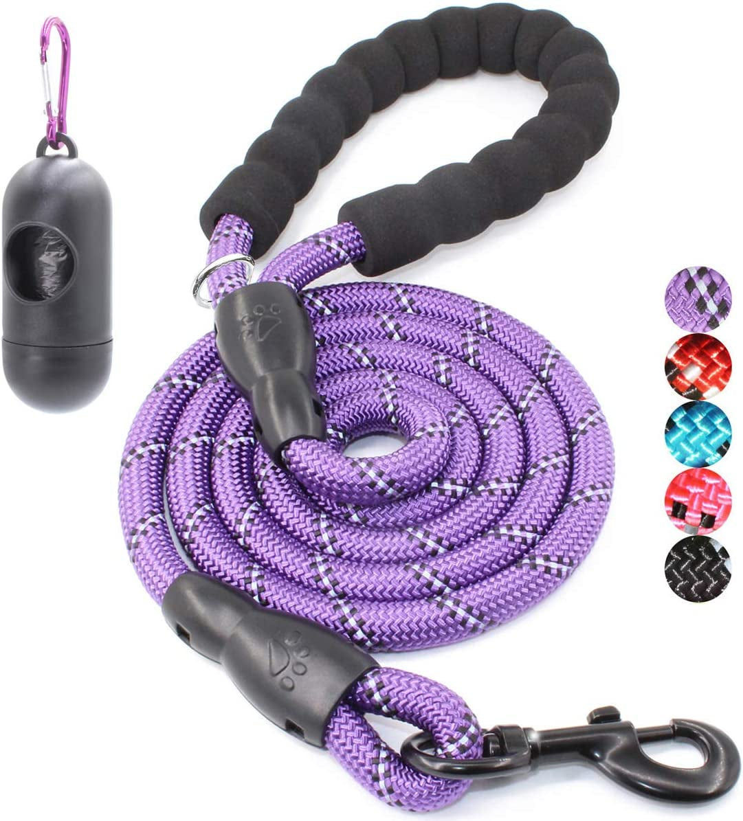 2/4/5/6 FT Dog Leash with Comfortable Padded Handle and Highly Reflective Threads for Small Medium and Large Dogs (5FT-1/2'', Black)