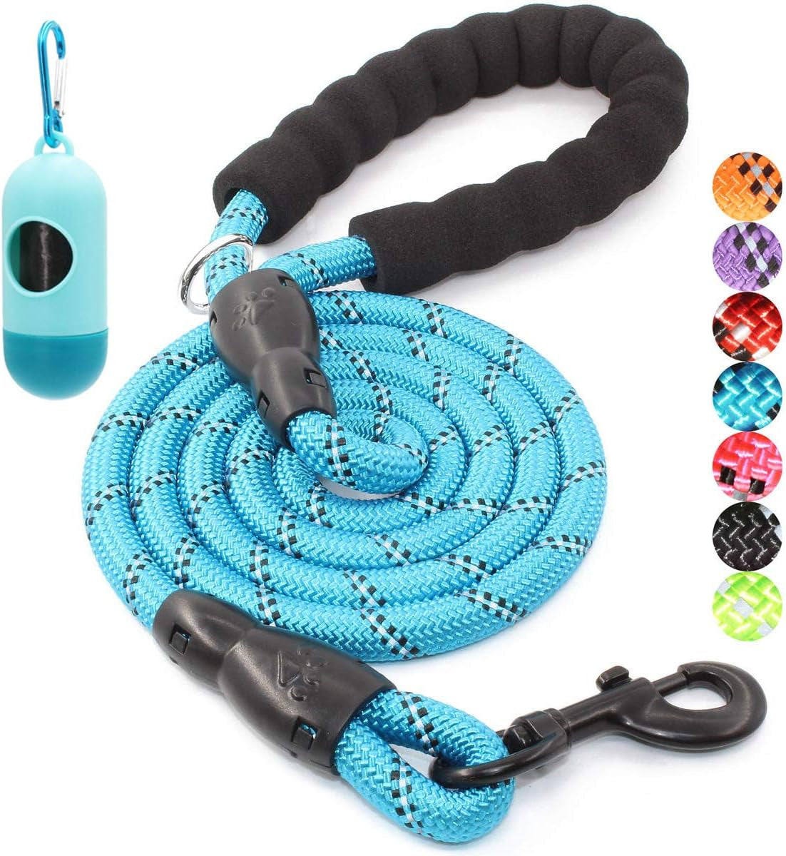 2/4/5/6 FT Dog Leash with Comfortable Padded Handle and Highly Reflective Threads for Small Medium and Large Dogs (5FT-1/2'', Black)