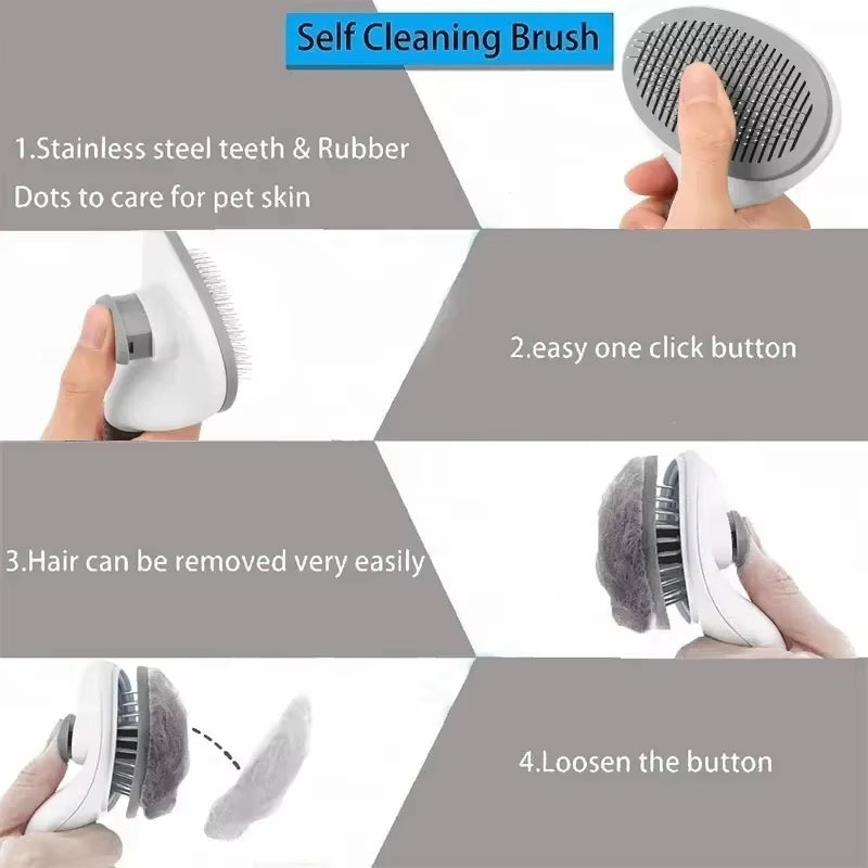 Self-Cleaning Pet Brush & Comb – Dog & Cat Hair Remover Grooming Tool, Dematting Comb & Pet Accessories