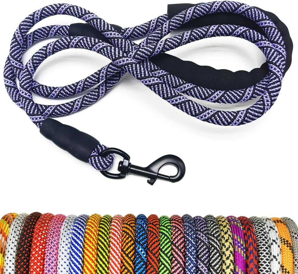 Heavy Duty Rope Dog Leash, Nylon Pet Leash, Soft Padded Handle Thick Lead Leashes