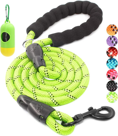 2/4/5/6 FT Dog Leash with Comfortable Padded Handle and Highly Reflective Threads for Small Medium and Large Dogs (5FT-1/2'', Black)