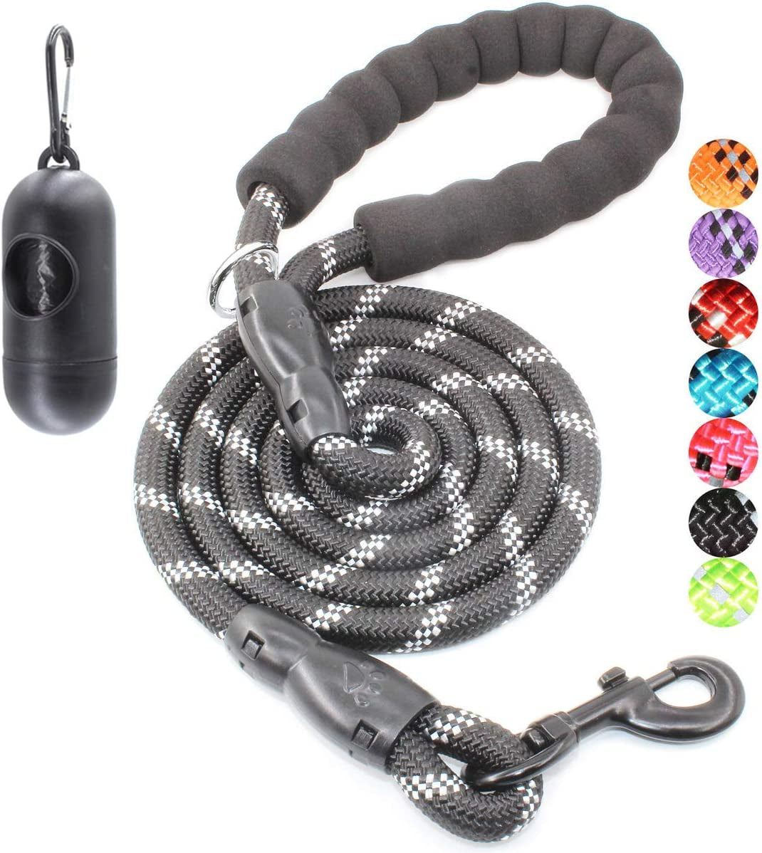2/4/5/6 FT Dog Leash with Comfortable Padded Handle and Highly Reflective Threads for Small Medium and Large Dogs (5FT-1/2'', Black)