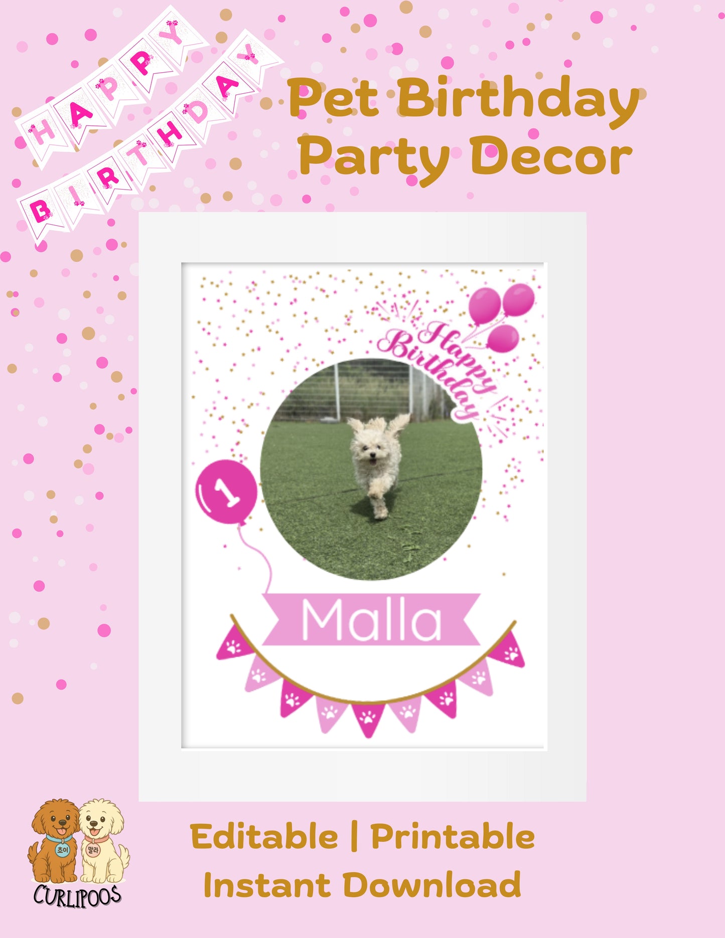 Printable Pet Birthday Decor- Pink