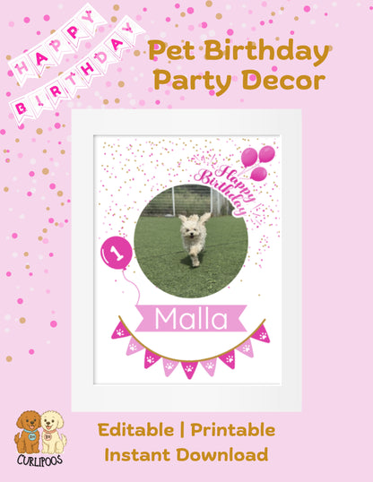 Printable Pet Birthday Decor- Pink