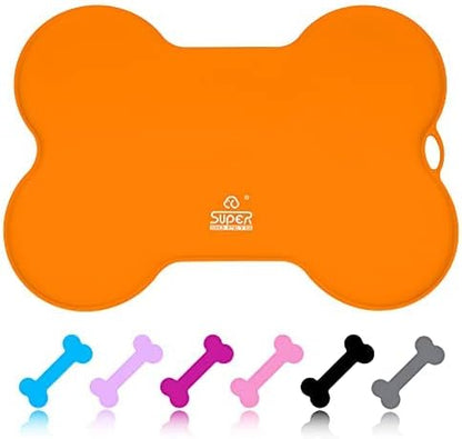 Dog Food Mat Dog Bowl Mat for Food and Water Silicone Non Spill Cat Feeding Mat Puppy Placemat Waterproof - 20.5" X 14.5", Black