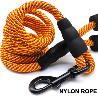 Heavy Duty Rope Dog Leash, Nylon Pet Leash, Soft Padded Handle Thick Lead Leashes