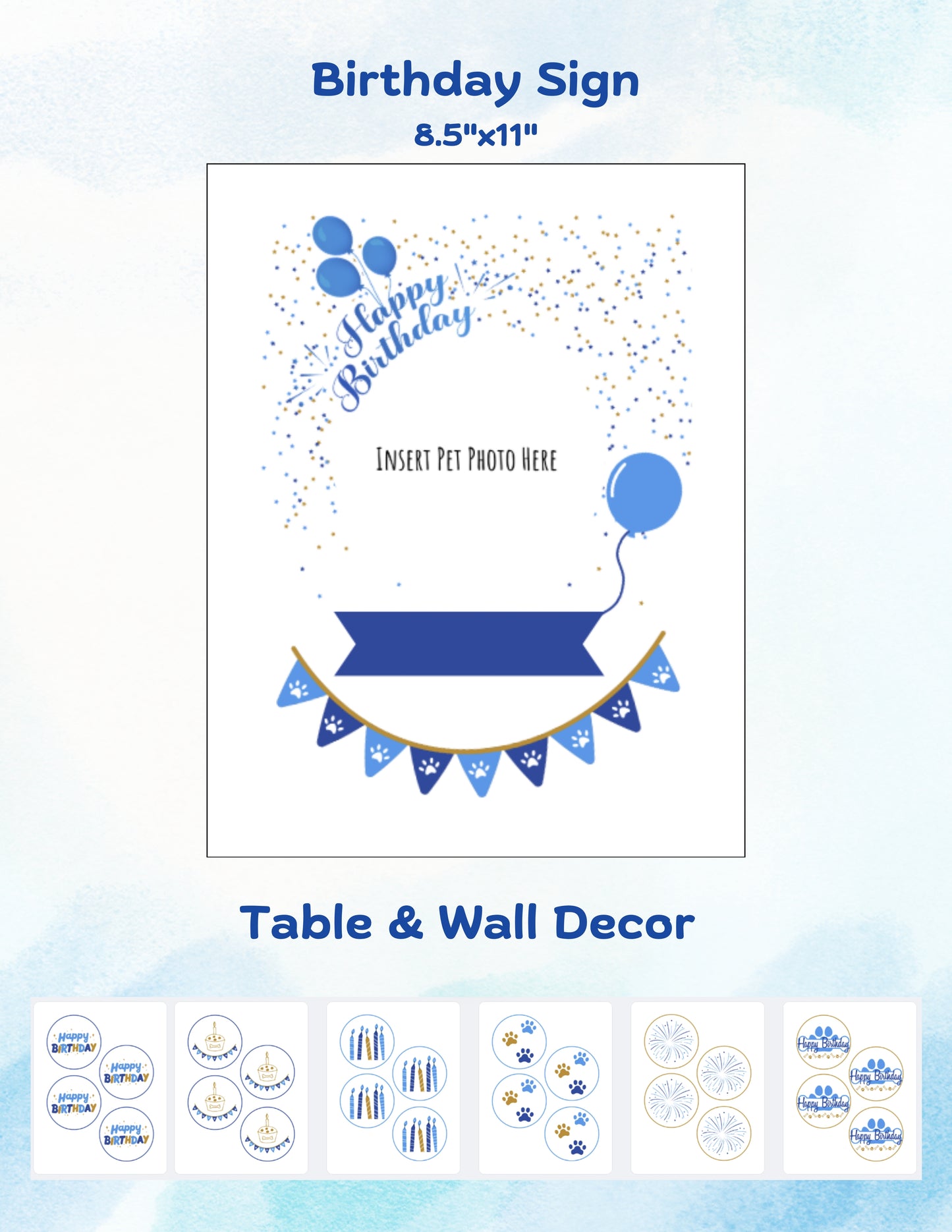 Printable Pet Birthday Decor- Blue