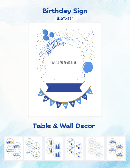 Printable Pet Birthday Decor- Blue