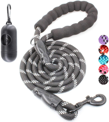 2/4/5/6 FT Dog Leash with Comfortable Padded Handle and Highly Reflective Threads for Small Medium and Large Dogs (5FT-1/2'', Black)