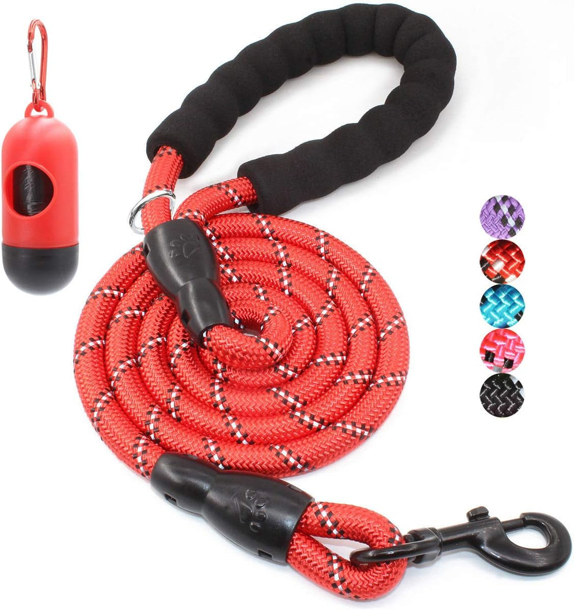 2/4/5/6 FT Dog Leash with Comfortable Padded Handle and Highly Reflective Threads for Small Medium and Large Dogs (5FT-1/2'', Black)