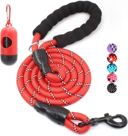 2/4/5/6 FT Dog Leash with Comfortable Padded Handle and Highly Reflective Threads for Small Medium and Large Dogs (5FT-1/2'', Black)