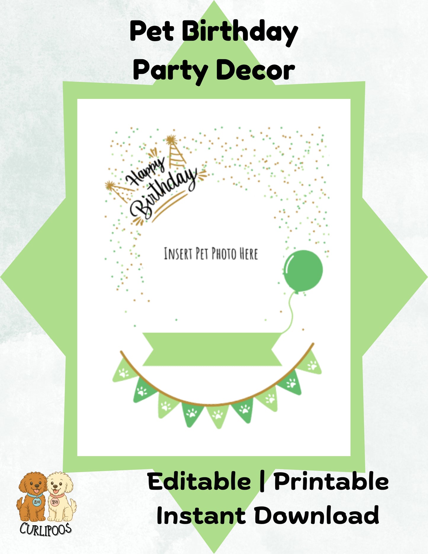 Printable Pet Birthday Decor- Green
