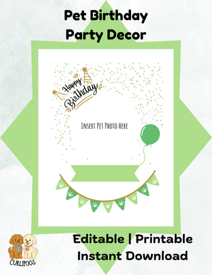 Printable Pet Birthday Decor- Green