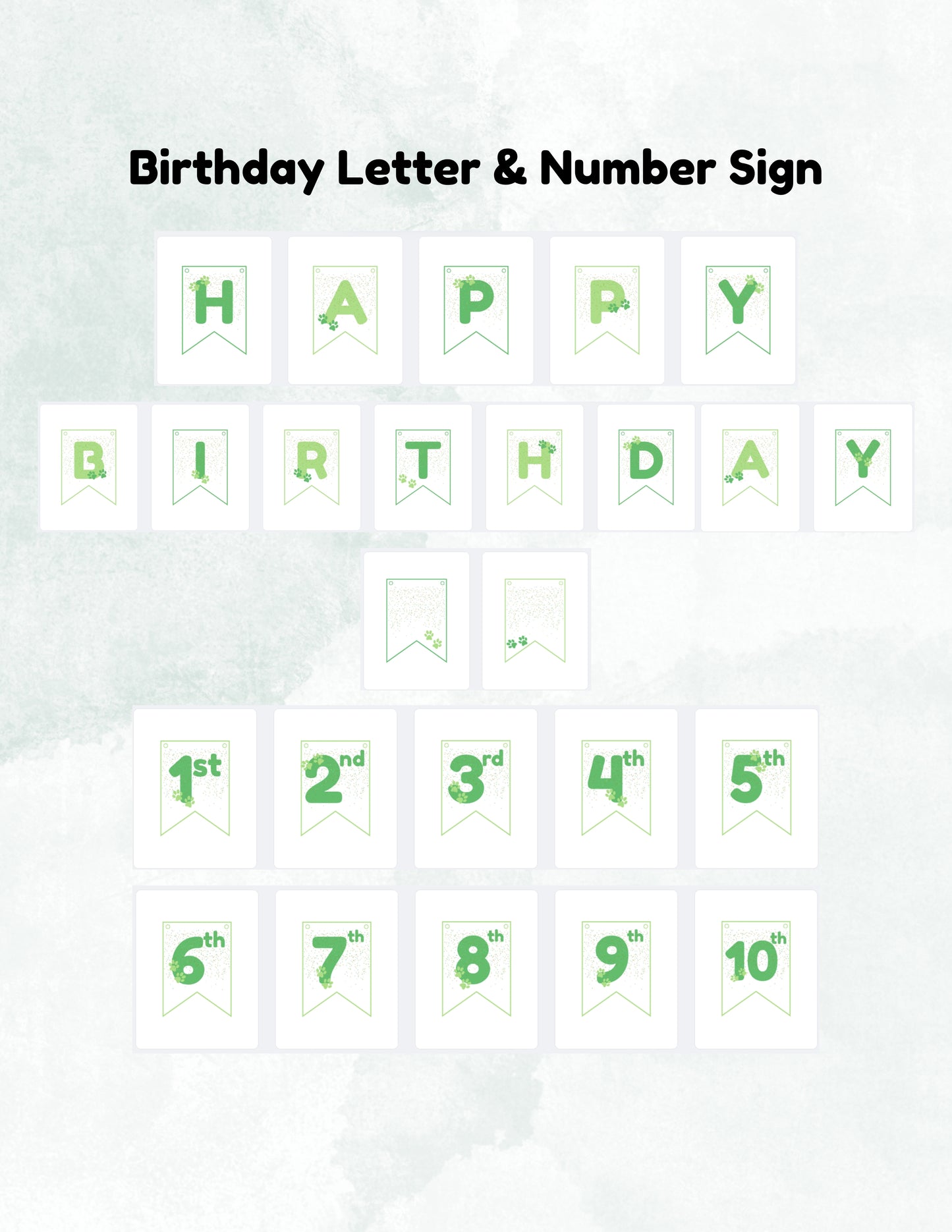 Printable Pet Birthday Decor- Green