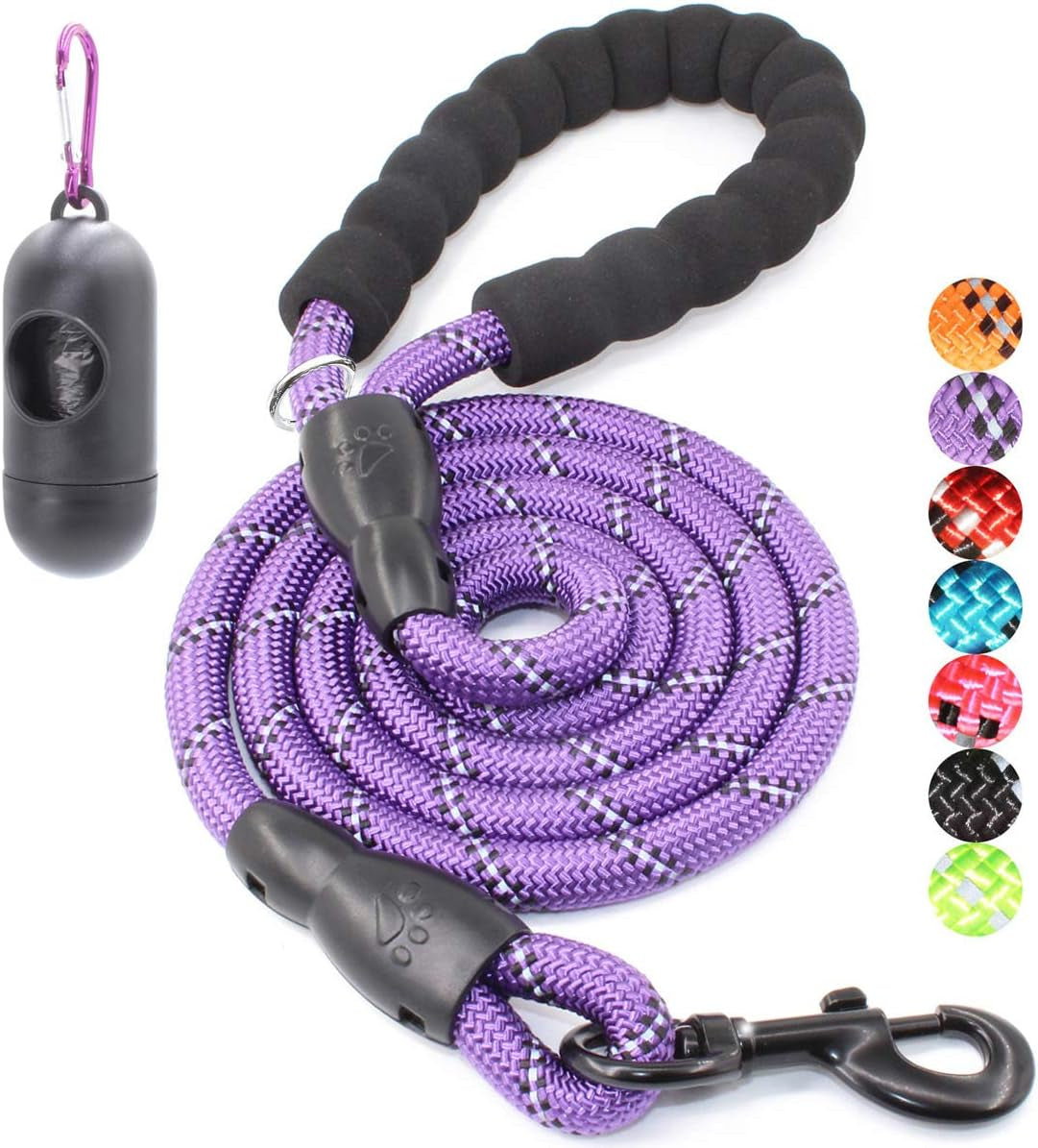 2/4/5/6 FT Dog Leash with Comfortable Padded Handle and Highly Reflective Threads for Small Medium and Large Dogs (5FT-1/2'', Black)