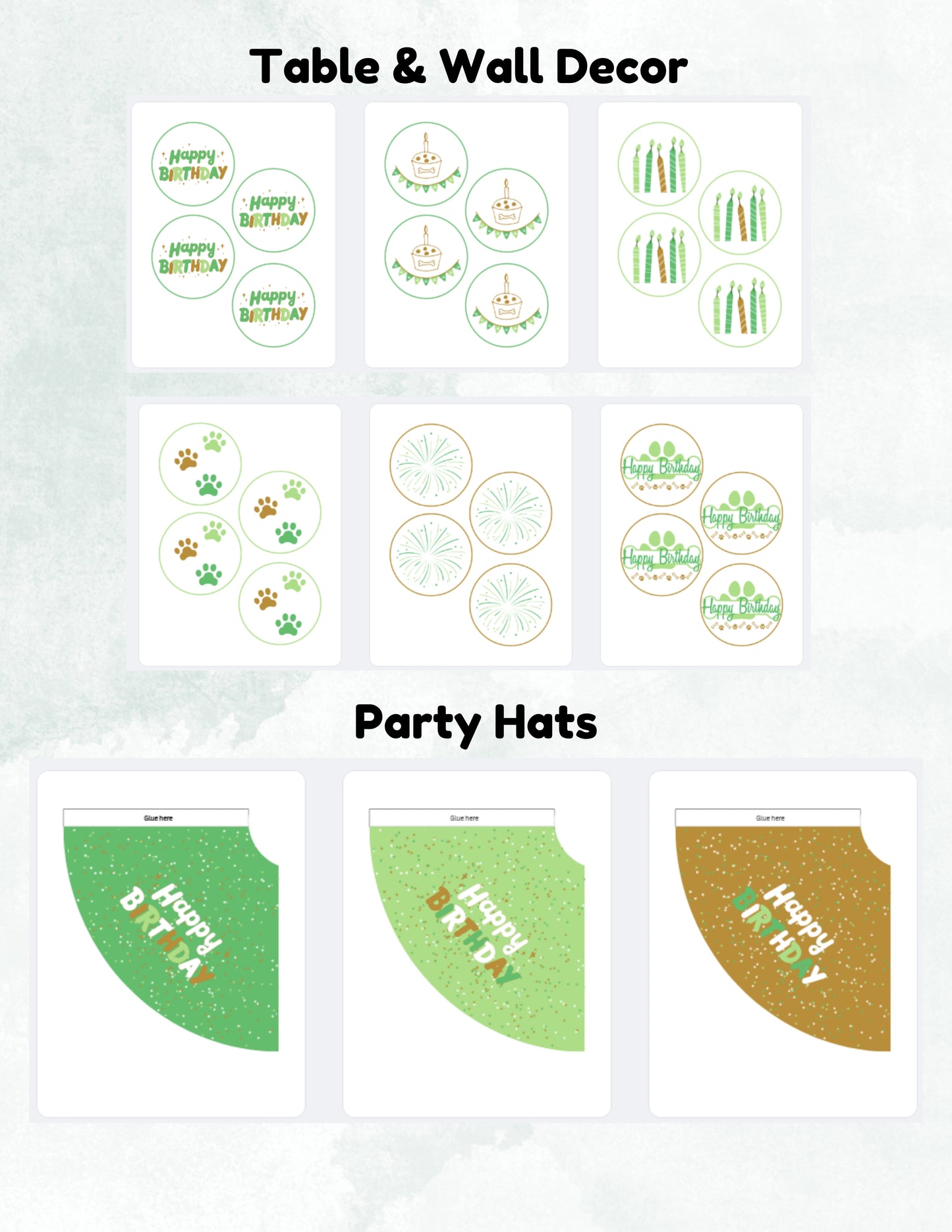 Printable Pet Birthday Decor- Green