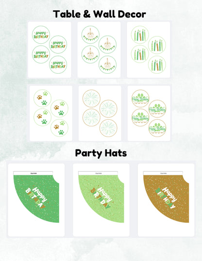Printable Pet Birthday Decor- Green