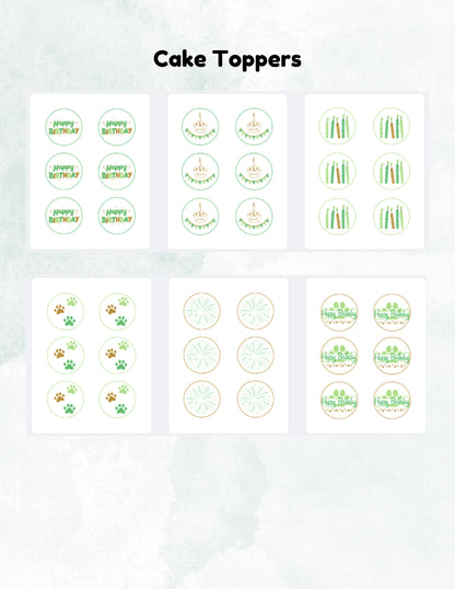 Printable Pet Birthday Decor- Green