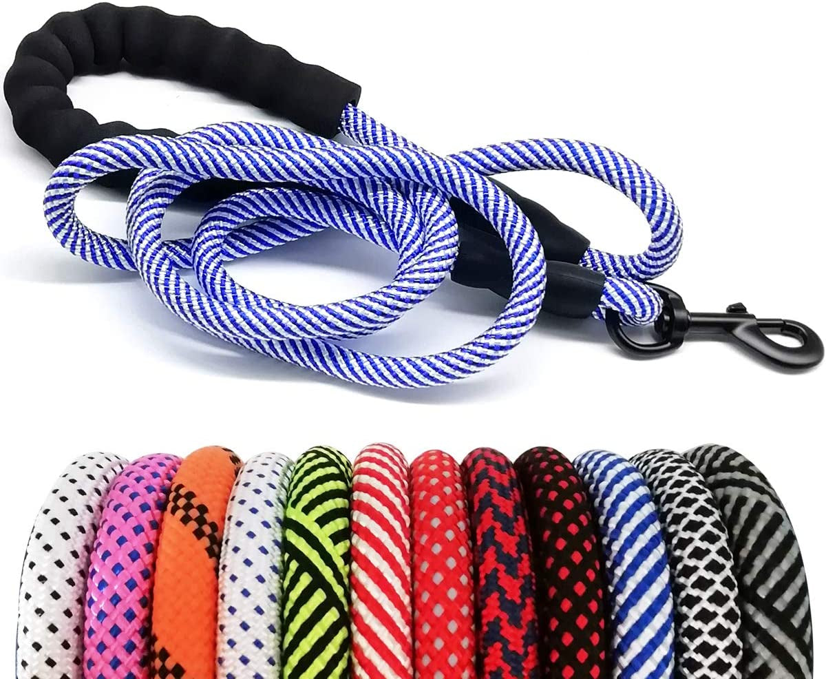 Heavy Duty Rope Dog Leash, Nylon Pet Leash, Soft Padded Handle Thick Lead Leashes