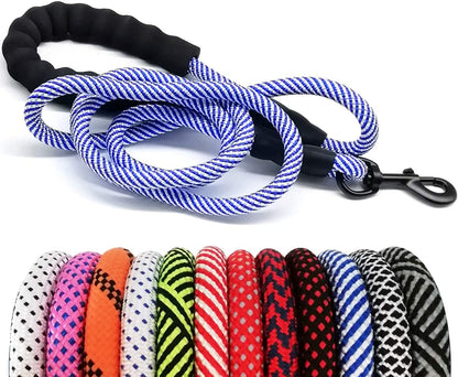 Heavy Duty Rope Dog Leash, Nylon Pet Leash, Soft Padded Handle Thick Lead Leashes