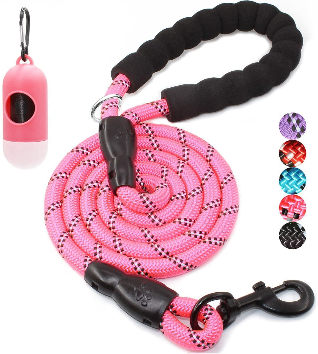 2/4/5/6 FT Dog Leash with Comfortable Padded Handle and Highly Reflective Threads for Small Medium and Large Dogs (5FT-1/2'', Black)