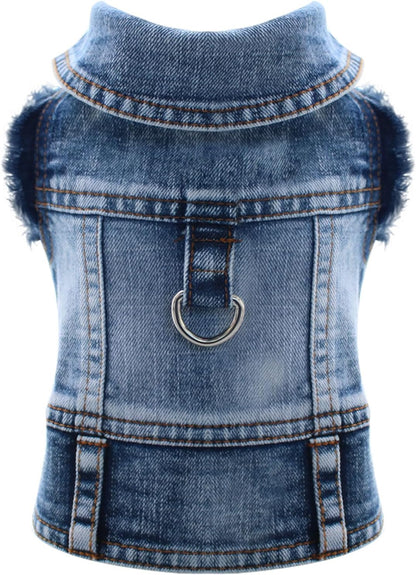 Cool Dog Jean Jacket Small Puppy Outfits Frenchie Clothes Denim Coats for Small Medium Dogs Cats Boys Girls Pet Vest Dog Shirt Clothing Doggy Costume (Blue, Xs（Suggest 2-4 Lbs）)