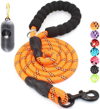 2/4/5/6 FT Dog Leash with Comfortable Padded Handle and Highly Reflective Threads for Small Medium and Large Dogs (5FT-1/2'', Black)