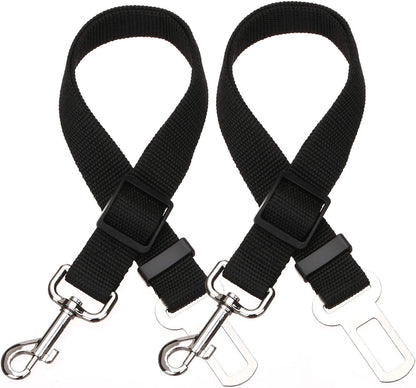 2 Packs Adjustable Length Pet Dog Cat Car Seat Belt Pet Seat Belt Pet Accessories for Dogs Cats and Pets (Black Pink)
