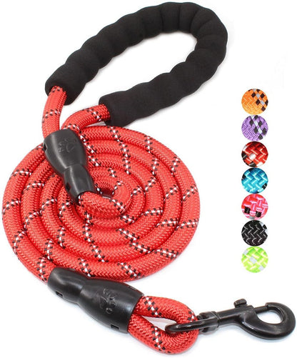 2/4/5/6 FT Dog Leash with Comfortable Padded Handle and Highly Reflective Threads for Small Medium and Large Dogs (5FT-1/2'', Black)