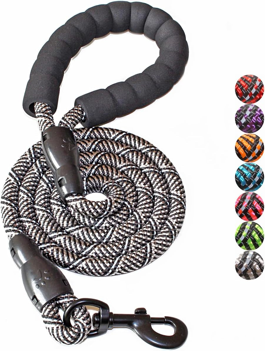 2/4/5/6 FT Dog Leash with Comfortable Padded Handle and Highly Reflective Threads for Small Medium and Large Dogs (5FT-1/2'', Black)