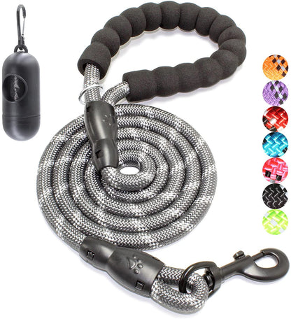 2/4/5/6 FT Dog Leash with Comfortable Padded Handle and Highly Reflective Threads for Small Medium and Large Dogs (5FT-1/2'', Black)