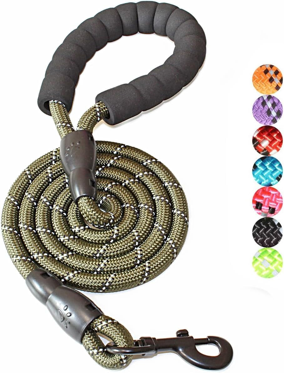 2/4/5/6 FT Dog Leash with Comfortable Padded Handle and Highly Reflective Threads for Small Medium and Large Dogs (5FT-1/2'', Black)