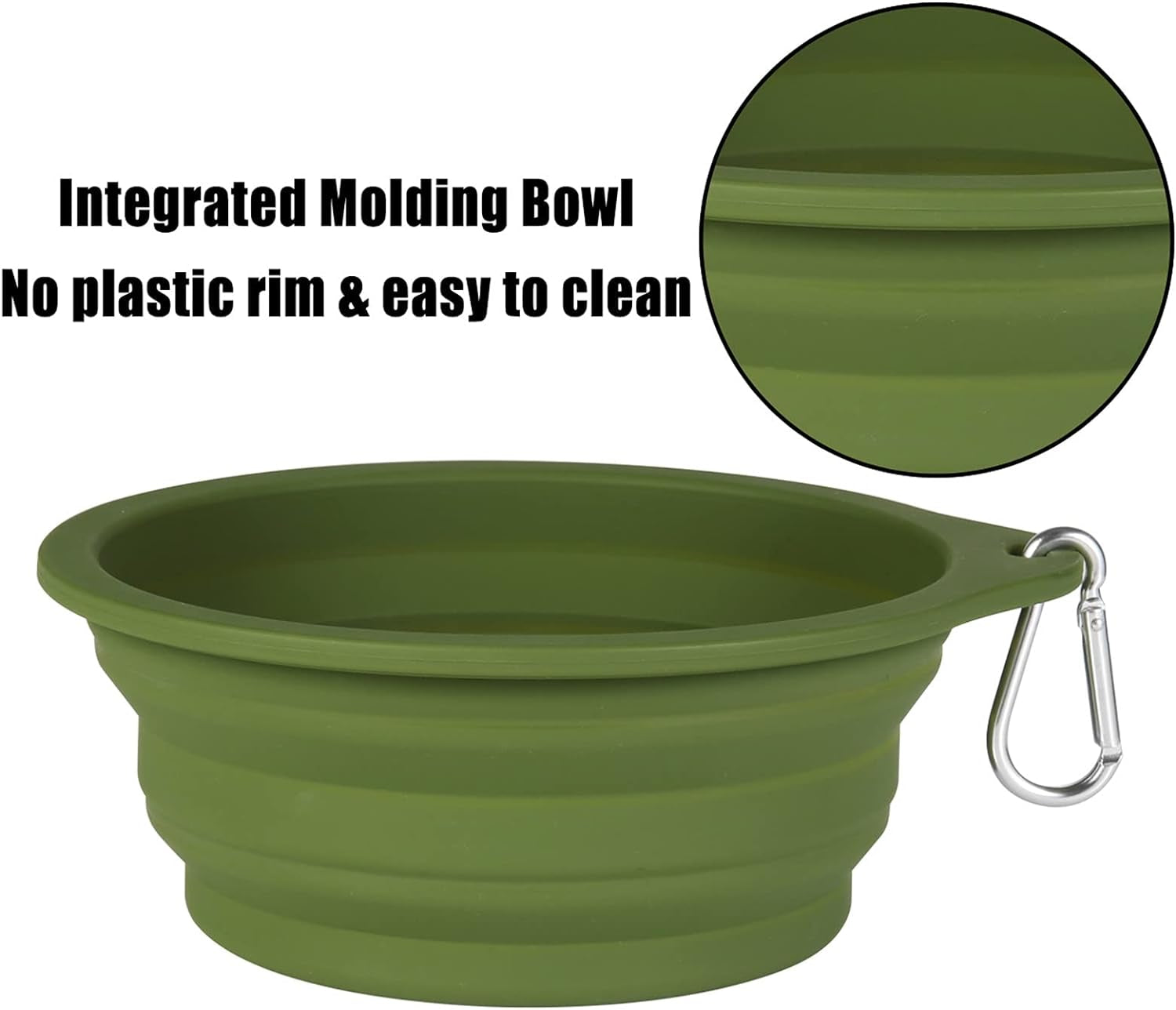 2-Pack Collapsible Dog Bowls – 600ml Travel Pet Feeding Bowls with Integrated Mold Design, No Plastic Rim 