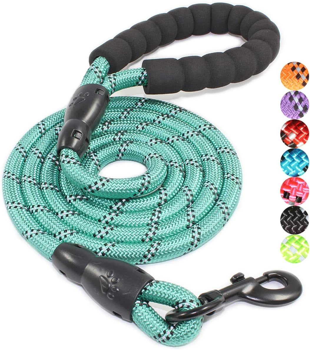 2/4/5/6 FT Dog Leash with Comfortable Padded Handle and Highly Reflective Threads for Small Medium and Large Dogs (5FT-1/2'', Black)