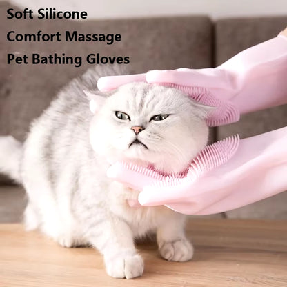 Silicone Pet Grooming Gloves – Dog & Cat Bathing, Hair Remover & Cleaning Gloves