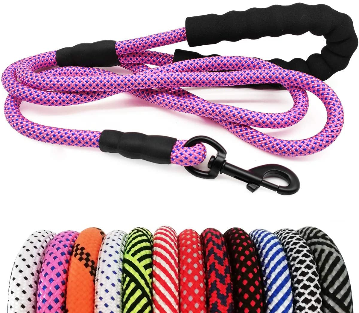Heavy Duty Rope Dog Leash, Nylon Pet Leash, Soft Padded Handle Thick Lead Leashes