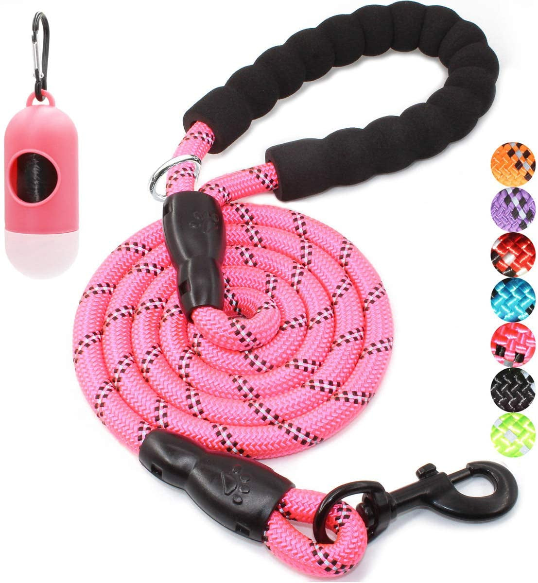 2/4/5/6 FT Dog Leash with Comfortable Padded Handle and Highly Reflective Threads for Small Medium and Large Dogs (5FT-1/2'', Black)