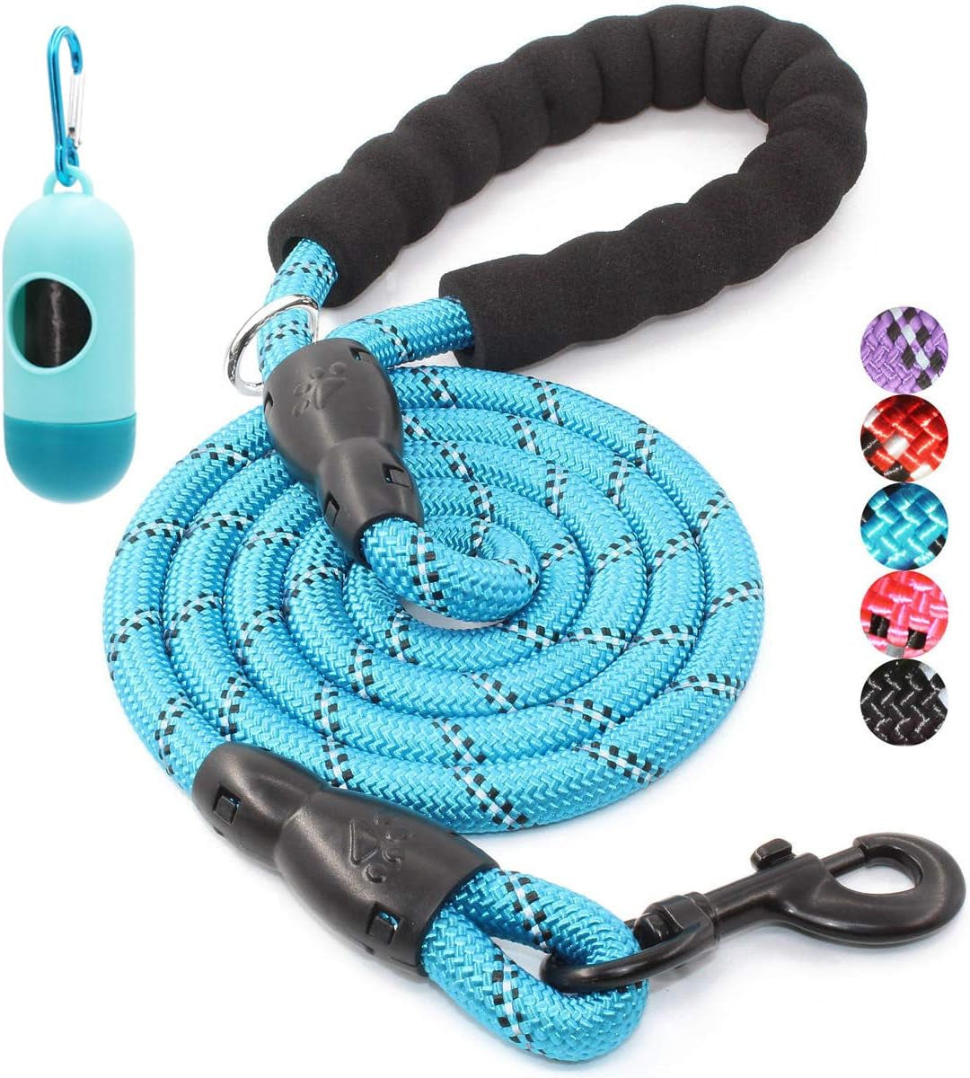 2/4/5/6 FT Dog Leash with Comfortable Padded Handle and Highly Reflective Threads for Small Medium and Large Dogs (5FT-1/2'', Black)